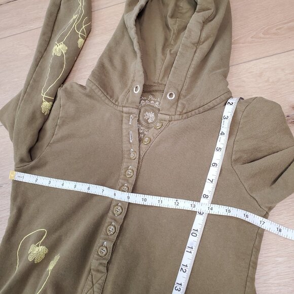 Free People vintage Henley Olive Green Hoodie with Yellow Floral details M - Picture 7 of 10